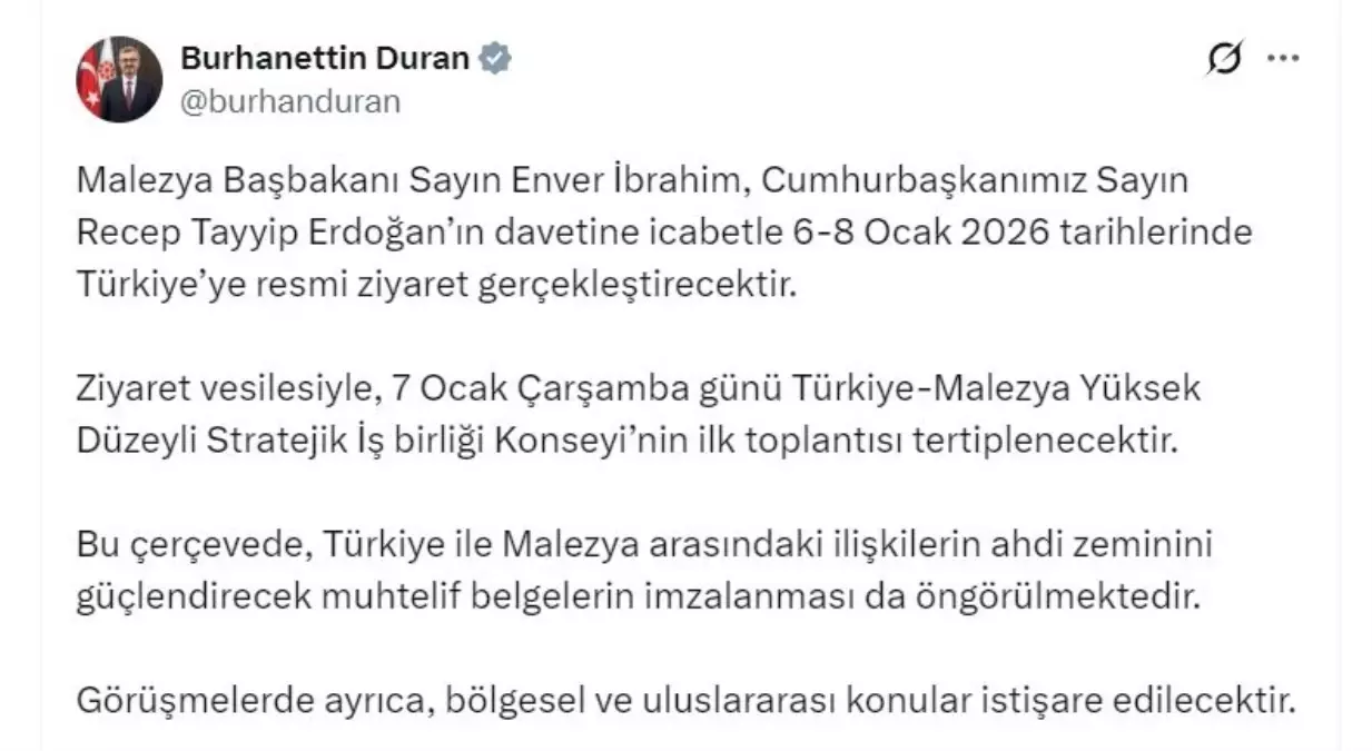 Malezya Başbakanı Enver İbrahim Türkiye’yi Ziyaret Edecek